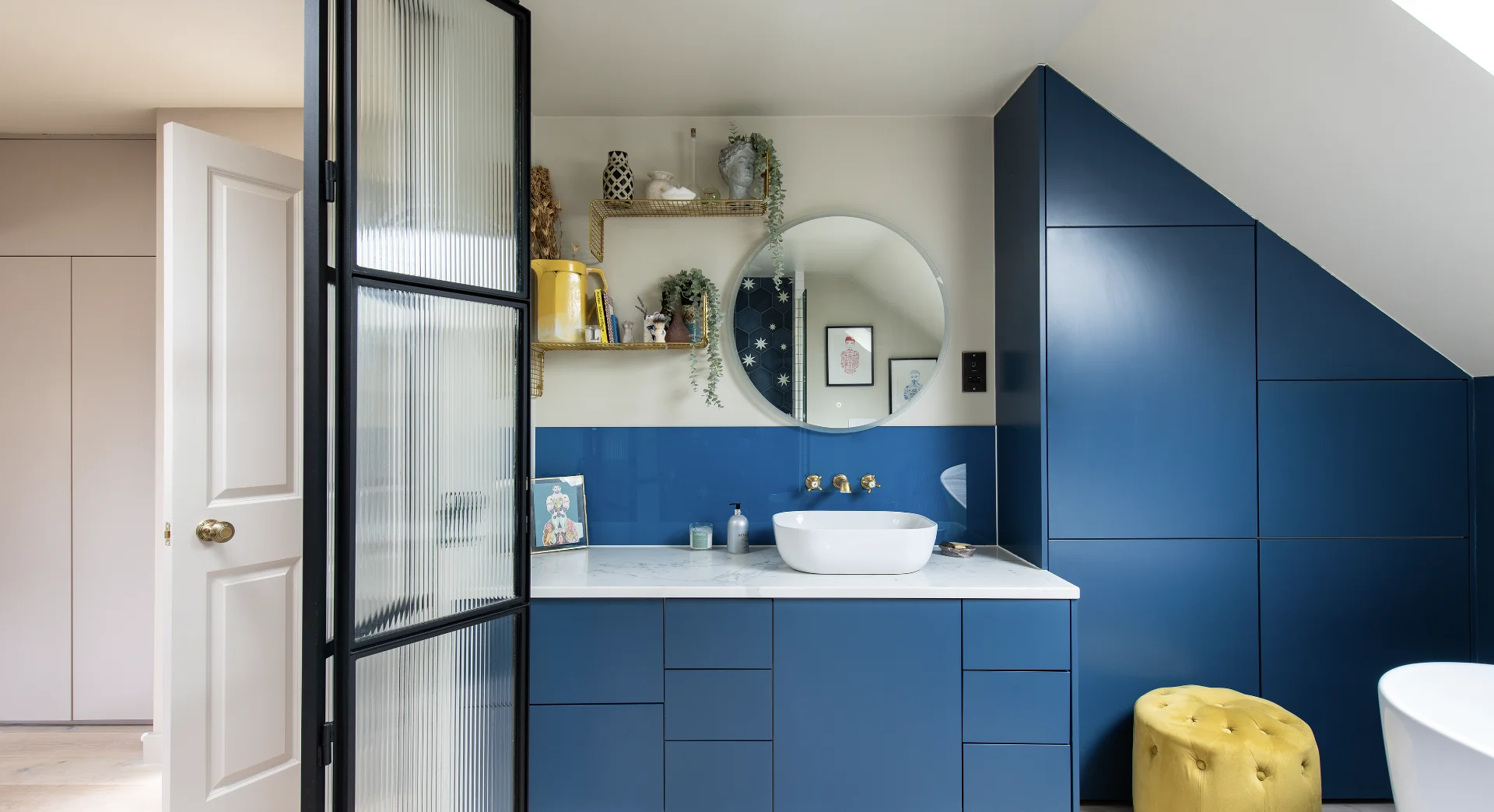 Bespoke blue bathroom joinery in Camden, London
